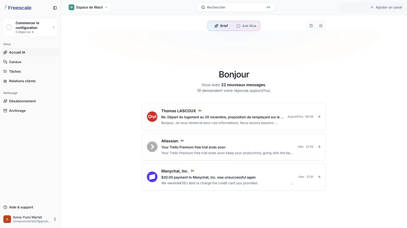 Interface Freescale, vue Canaux avec messages unifiés